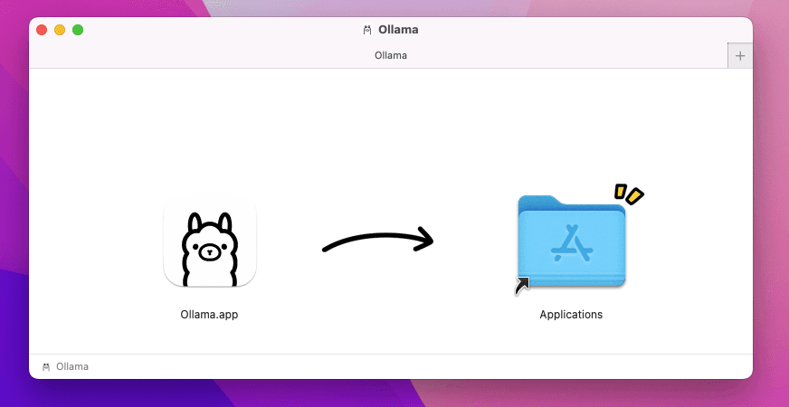 Ollamaアイコンを「Applications」フォルダにドラッグ&ドロップ
