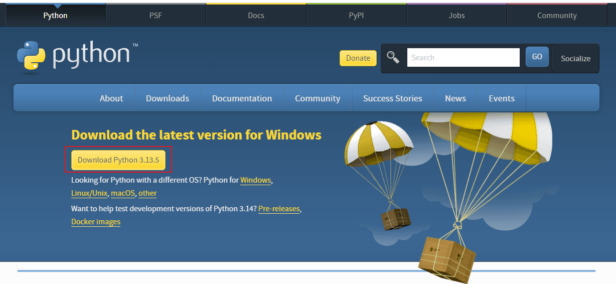 Python公式サイトのダウンロードページ